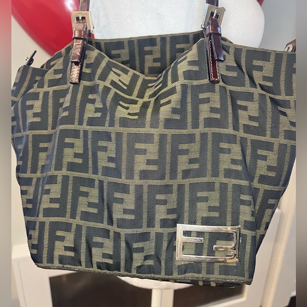 FENDI Zucca auth canvas mini tote shoulder bag, leather handles, silver logos - Picture 12 of 17